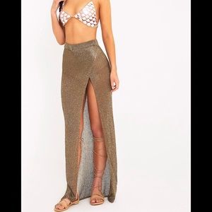 Gold metallic knit wrap maxi skirt✨